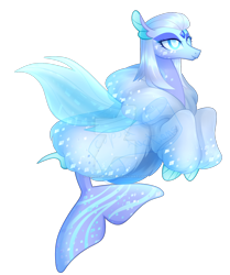 Size: 1920x2296 | Tagged: safe, artist:cupidauctions, oc, oc only, merpony, seapony (g4), adoptable, blue eyes, clothes, coat, colored pupils, deviantart watermark, dorsal fin, female, fin wings, fins, fish tail, flowing tail, gem, lidded eyes, mermay, obtrusive watermark, simple background, smiling, solo, tail, transparent background, watermark, white mane, wings