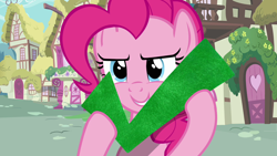 Size: 1280x720 | Tagged: safe, screencap, pinkie pie, earth pony, pony, a friend in deed, g4, season 2, breaking the fourth wall, check mark, female, fourth wall, mare, pinkie being pinkie, smiling, solo