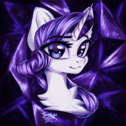 Size: 1500x1500 | Tagged: safe, artist:jsunlight, rarity, pony, unicorn, g4, abstract background, bust, chest fluff, solo