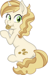 Size: 2910x4501 | Tagged: safe, artist:latecustomer, artist:starcollider, sweet biscuit, pony, unicorn, g4, .svg available, :t, adorabiscuit, butt, cheek fluff, cookie, cute, ear fluff, female, food, high res, hooves, looking at you, looking back, looking back at you, mare, messy eating, mouth hold, plot, rear view, simple background, smiling, smiling at you, solo, svg, tail, transparent background, vector