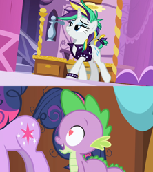 Size: 1280x1440 | Tagged: safe, edit, edited screencap, screencap, rarity, spike, twilight sparkle, friendship is magic, g4, it isn't the mane thing about you, alternate hairstyle, female, heart eyes, male, punk, raripunk, ship:sparity, shipping, shipping domino, straight, wingding eyes