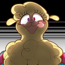 Size: 1000x1000 | Tagged: safe, artist:malachimoet, paprika (tfh), alpaca, them's fightin' herds, chest fluff, community related, face of mercy, heart eyes, looking at you, looking down, sinister, sinister smile, solo, stare, stare down, wingding eyes