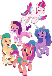 Size: 1679x2421 | Tagged: safe, hitch trailblazer, izzy moonbow, pipp petals, sunny starscout, zipp storm, earth pony, pegasus, pony, unicorn, g5, my little pony: make your mark, my little pony: make your mark chapter 1, official, .svg available, 2d, bracelet, coat markings, coloring page, female, fetlock tuft, flying, friendship bracelet, high res, jewelry, male, mane five, mane stripe sunny, mare, open mouth, open smile, raised hoof, raised leg, simple background, smiling, socks (coat markings), spread wings, stallion, sunny's bag, svg, transparent background, unshorn fetlocks, vector, wings