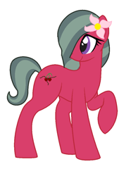 Size: 702x944 | Tagged: safe, artist:raniandfriends, oc, oc only, oc:cherry blossom, earth pony, pony, cherry, female, flower, food, mare, offspring, parent:big macintosh, parent:marble pie, parents:marblemac, raised hoof, simple background, smiling, white background