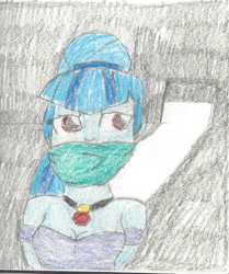 Size: 775x927 | Tagged: safe, artist:bluesplendont, sonata dusk, human, equestria girls, g4, cloth gag, dark, gag, help, help me, looking back, scared, solo, terrified, tied up, traditional art, worried