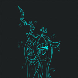 Size: 1000x1000 | Tagged: safe, artist:crystalightx, queen chrysalis, changeling, changeling queen, g4, bust, eyelashes, eyeshadow, fangs, female, horn, jewelry, looking at you, makeup, regalia, sharp teeth, sketch, solo, teeth, tongue out, wip