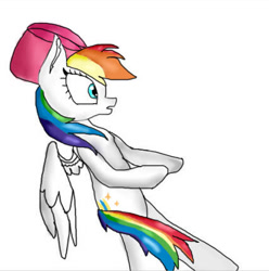 Size: 427x431 | Tagged: safe, artist:ecenazgalaxy, oc, oc only, oc:lucky star, pegasus, pony, bipedal, bow, falling, female, hair bow, mare, multicolored hair, rainbow hair, simple background, white background, wings
