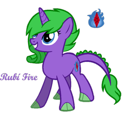 Size: 668x618 | Tagged: safe, artist:martulove-chan, oc, oc only, oc:rubi fire, dracony, dragon, hybrid, pony, unicorn, blue fire, dragon hybrid, female, fire, gem, horn, interspecies offspring, mare, offspring, parent:rarity, parent:spike, parents:sparity, ruby, simple background, smiling, transparent background