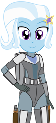 Size: 482x1052 | Tagged: safe, artist:amante56, trixie, human, equestria girls, g4, bounty hunter, clothes, cosplay, costume, cropped, female, hand on hip, looking at you, simple background, smiling, smiling at you, solo, star wars, white background