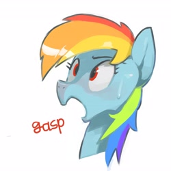 Size: 4096x4096 | Tagged: safe, artist:baigak, rainbow dash, pegasus, pony, g4, bust, female, gasp, looking up, mare, open mouth, simple background, solo, sweat, sweatdrop, white background