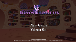 Size: 960x540 | Tagged: safe, screencap, twilight sparkle, pony, unicorn, my little investigations, g4, 2012, fan game, female, game, golden oaks library, mare, nostalgia, title screen