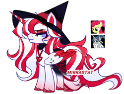Size: 1280x969 | Tagged: safe, artist:mirrastat, apple bloom, star swirl the bearded, oc, earth pony, pony, unicorn, g4, base used, colored wings, crack ship offspring, eyelashes, female, hat, makeup, male, mare, offspring, parent:apple bloom, parent:star swirl the bearded, simple background, stallion, transparent background, two toned wings, wings, witch hat