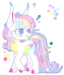 Size: 2544x3000 | Tagged: safe, artist:strangle12, oc, oc only, earth pony, pony, colored hooves, earth pony oc, high res, looking back, male, multicolored hair, rainbow hair, raised hoof, simple background, solo, stallion, starry eyes, white background, wingding eyes