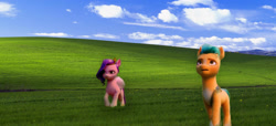 Size: 2111x960 | Tagged: safe, edit, edited screencap, editor:torpy, screencap, hitch trailblazer, pipp petals, earth pony, pegasus, pony, g5, my little pony: a new generation, bliss xp, female, male, mare, microsoft windows, nostalgia, stallion, webcore, windows xp