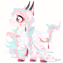 Size: 2349x2325 | Tagged: safe, artist:whohwo, oc, oc only, pony, base used, clothes, female, high res, hoof polish, kimono (clothing), makeup, male, mare, raised hoof, simple background, stallion, white background