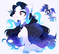 Size: 2571x2364 | Tagged: safe, artist:whohwo, princess luna, trixie, alicorn, earth pony, pony, unicorn, g4, base used, eyelashes, female, fusion, high res, hoof polish, makeup, male, mare, raised hoof, smiling, stallion