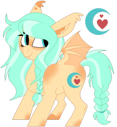 Size: 1452x1574 | Tagged: safe, artist:moonert, oc, oc only, bat pony, pony, bat pony oc, bat wings, braid, braided tail, female, mare, simple background, tail, transparent background, wings