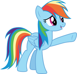 Size: 3113x3000 | Tagged: safe, artist:cloudy glow, rainbow dash, pegasus, pony, g4, rainbow falls, .ai available, cute, dashabetes, female, high res, mare, open mouth, raised hoof, simple background, solo, transparent background, vector
