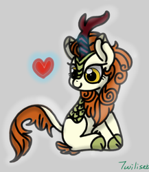 Size: 1200x1385 | Tagged: safe, artist:twiliset, autumn blaze, kirin, g4, heart, magic, sitting, smiling, solo