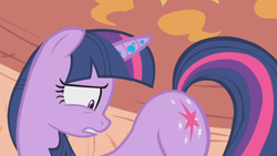 Size: 1280x720 | Tagged: safe, screencap, twilight sparkle, pony, unicorn, bridle gossip, g4, season 1, butt, female, flank, golden oaks library, looking at butt, looking back, mare, plot, poison joke, solo, tail, twibutt, twilight flopple, unicorn twilight