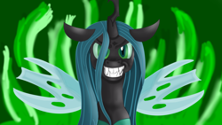 Size: 1920x1080 | Tagged: safe, artist:jbond, queen chrysalis, changeling, changeling queen, canterlot wedding 10th anniversary, g4, angry, female, grin, redraw, smiling, solo