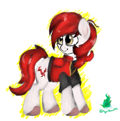 Size: 569x574 | Tagged: safe, artist:igorbanette, oc, oc only, pony, clothes, jacket, red hair, simple background, solo, white background