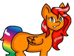 Size: 800x600 | Tagged: safe, artist:rainbow-neko-chan, oc, oc only, oc:rainbow neko, pegasus, pony, female, looking at you, mare, rainbow tail, simple background, smiling, tail, white background, wings