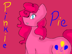 Size: 800x600 | Tagged: safe, artist:rainbow-neko-chan, pinkie pie, earth pony, pony, g4, female, looking at you, mare, pink background, simple background, smiling, text