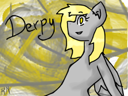 Size: 800x600 | Tagged: safe, artist:rainbow-neko-chan, derpy hooves, pegasus, pony, g4, female, looking at you, mare, smiling, text, wings