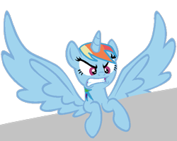 Size: 597x476 | Tagged: safe, artist:pastel-pocky, artist:twilyisbestpone, derpibooru exclusive, rainbow dash, alicorn, pony, g4, alicornified, angry, badass, base used, female, glare, gritted teeth, mare, race swap, rage, ragebow dash, rainbowcorn, simple background, solo, spread wings, teeth, transparent background, wings