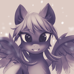 Size: 2160x2160 | Tagged: safe, artist:fajeh, oc, oc only, unnamed oc, pegasus, pony, female, grin, high res, looking at you, mare, monochrome, pegasus oc, simple background, smiling, smiling at you, solo, spread wings, wings