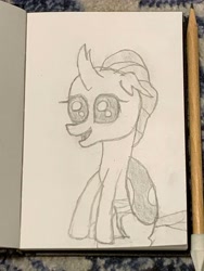 Size: 3024x4032 | Tagged: safe, artist:pika-robo, ocellus, changedling, changeling, g4, female, high res, irl, open mouth, pencil, photo, sketch, smiling, solo, traditional art