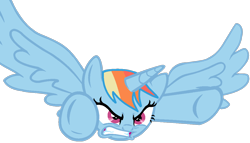 Size: 1122x640 | Tagged: safe, artist:pastel-pocky, artist:twilyisbestpone, derpibooru exclusive, rainbow dash, alicorn, pony, g4, alicornified, angry, badass, base used, female, flying, gritted teeth, mare, race swap, rage, ragebow dash, rainbowcorn, simple background, solo, spread wings, teeth, transparent background, wings
