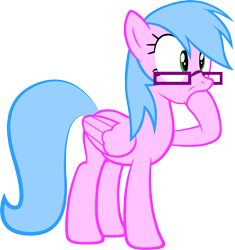 Size: 4495x4783 | Tagged: safe, artist:sarahstudios11, oc, oc only, oc:artie brush, pegasus, pony, female, glasses, hoof in mouth, mare, shrunken pupils, simple background, transparent background, vector, wings