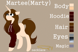 Size: 3000x2000 | Tagged: safe, artist:martiiee, oc, oc only, oc:martee, pony, unicorn, clothes, female, floppy ears, high res, hoodie, horn, jewelry, looking up, mare, necklace, reference sheet, sweater
