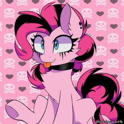 Size: 1280x1280 | Tagged: safe, artist:vale-bandicoot96, pinkie pie, earth pony, pony, g4, cheek fluff, chest fluff, choker, ear piercing, emo, female, hair dye, mare, piercing, pinkie pie's boutique, sitting, solo, tongue out, underhoof
