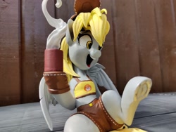 Size: 2048x1536 | Tagged: safe, artist:simplesaemple, artist:v747, derpy hooves, pegasus, pony, g4, 3d print, cap, clothes, happy, hat, irl, mug, open mouth, photo, photography, solo, steam, traditional art, underhoof