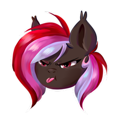 Size: 512x512 | Tagged: safe, artist:ske, oc, oc only, oc:sofy, bat pony, pony, :c, >:c, bat pony oc, frown, head only, reaction image, simple background, solo, sticker, tongue out, transparent background