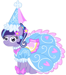 Size: 694x784 | Tagged: safe, artist:darlycatmake, starlight glimmer, earth pony, pony, g4, alternate hairstyle, clothes, dress, dressup, ear piercing, flower, flower in hair, froufrou glittery lacy outfit, happy, hat, hennin, jewelry, looking at you, necklace, piercing, princess, princess starlight glimmer, proud, puffy sleeves, simple background, smiling, smiling at you, solo, species swap, starlight glimmer is best facemaker, transparent background