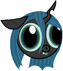 Size: 1556x1744 | Tagged: safe, artist:theunidentifiedchangeling, queen chrysalis, changeling, changeling queen, canterlot wedding 10th anniversary, g4, :p, animated, barely animated, bust, cute, cutealis, fangs, female, green eyes, green tongue, happy, head only, horn, portrait, simple background, solo, tongue out, transparent background
