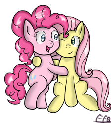 Size: 900x1000 | Tagged: safe, artist:freefraq, fluttershy, pinkie pie, earth pony, pegasus, pony, g4, duo, female, hug, one eye closed, open mouth, simple background, smiling, transparent background