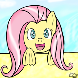 Size: 500x500 | Tagged: safe, artist:freefraq, fluttershy, pony, sea pony, g4, cute, looking at you, open mouth, open smile, seaponified, smiling, solo, species swap
