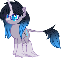 Size: 800x757 | Tagged: safe, artist:traveleraoi, oc, oc only, oc:sapphire belle, clydesdale, pony, unicorn, base used, blaze (coat marking), coat markings, colored eyelashes, colored horn, colored pupils, ear fluff, facial markings, female, glasses, gradient mane, gradient tail, hooves, horn, leonine tail, mare, ponysona, show accurate, simple background, smiling, socks (coat markings), solo, tail, transparent background, watermark