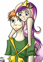 Size: 2083x3000 | Tagged: safe, artist:tao-mell, princess cadance, oc, human, g4, duo, female, high res, hug, humanized, male, simple background, skinny, thin, white background