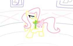 Size: 940x601 | Tagged: safe, artist:purblehoers, fluttershy, pegasus, pony, g4, biting, carousel boutique, female, frustrated, indoors, mare, ms paint, picture frame, raised hoof, saddle, solo, tack