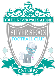Size: 1200x1622 | Tagged: safe, silver spoon, pony, g4, football, glasses, liverpool, logo, simple background, solo, spoon, sports, transparent background