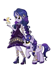 Size: 3571x5000 | Tagged: safe, artist:windywendy29, oc, oc only, oc:moonlight serene, human, pony, unicorn, equestria girls, g4, bracelet, clothes, dress, duality, duo, equestria girls-ified, female, high heels, jewelry, raised hoof, self paradox, self ponidox, shoes, simple background, transparent background, unshorn fetlocks