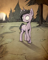 Size: 800x1000 | Tagged: safe, artist:thatdreamerarts, pony, unicorn, crossover, detailed background, don't starve, outdoors, solo
