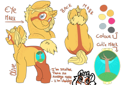 Size: 1280x905 | Tagged: safe, artist:saasart, oc, oc only, oc:olive, pony, unicorn, blonde mane, brown coat, chest fluff, chonk, chubby, cutie mark, female, freckles, horn, mare, markings, orange coat, rear view, reference sheet, short, side view, simple background, transparent background, two toned coat, unicorn oc