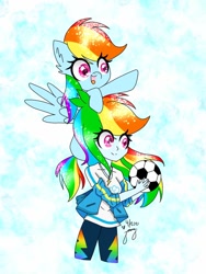 Size: 768x1024 | Tagged: artist needed, source needed, safe, rainbow dash, human, pegasus, pony, equestria girls, g4, football, human ponidox, i can't believe it's not liaaqila, ponies riding humans, riding, self paradox, self ponidox, self riding, sports